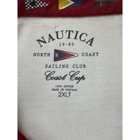 Nautica Sailing Club Polo 2XLT Blue White Coast Cup Y2K Nautical Prep FLAW - Picture 4 of 15
